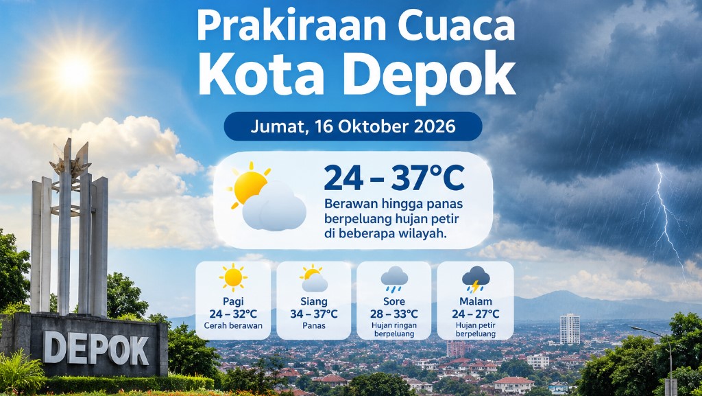Cuaca Depok Hari Ini, Jumat 16 Oktober 2026: Suhu Bisa Tembus 37 Derajat, Warga Diminta Waspada